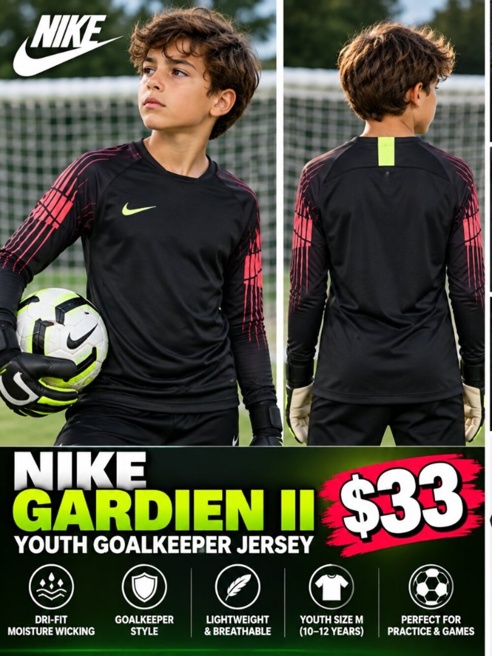 Nike Gardien II Youth Goalkeeper Jersey – Size Medium